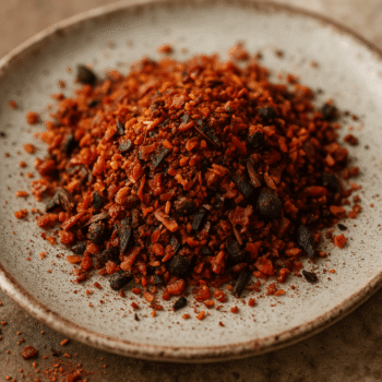 Épices artisanales sur assiette, mélange coloré de saveurs exotiques pour rehausser vos plats.