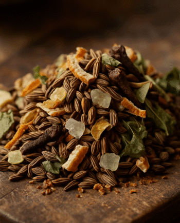 Mélange aromatique dépices sur planche en bois pour cuisine exotique et épicée