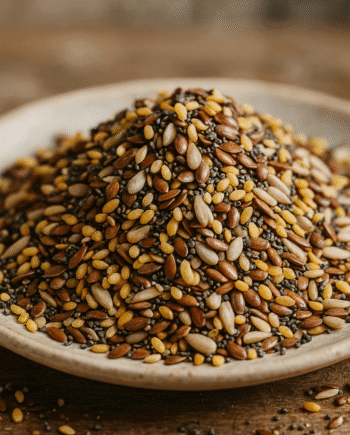 Assortiment de graines superaliments sur une assiette pour une alimentation saine et équilibrée
