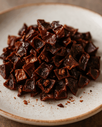 Morceaux de piment séché sur une assiette blanche parfaits pour rehausser vos plats avec une touche épicée