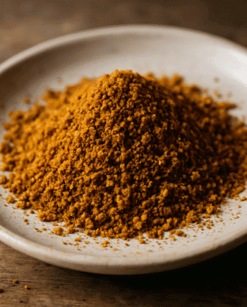 Assiette de poudre dépices dorée prête à ajouter saveur et couleur aux plats