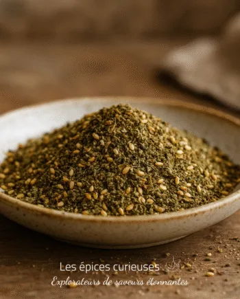 Assiette de zaatar, mélange d'épices moyen-oriental avec graines de sésame. Parfait pour assaisonner vos plats.