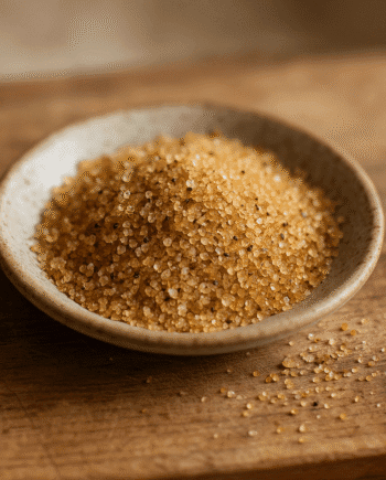 Bol de sucre brun sur une table en bois, idéal pour des recettes naturelles et savoureuses.