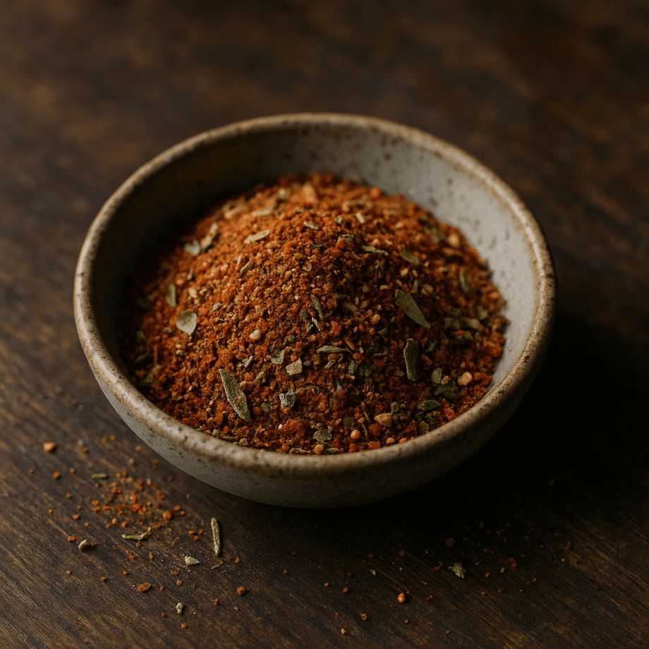 Bol de mélange d'épices colorées sur une table en bois, parfait pour relever vos plats avec une touche exotique.