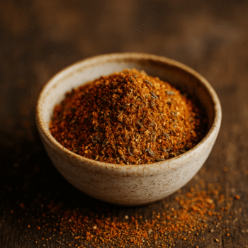 Bol de mélange d'épices colorées sur fond en bois, parfait pour rehausser le goût des plats faits maison.