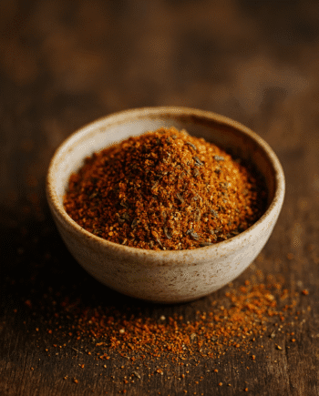 Bol de mélange d'épices colorées sur fond en bois, parfait pour rehausser le goût des plats faits maison.