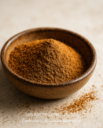 Bol de poudre de cannelle sur fond neutre, utilisé pour la cuisine et les desserts.