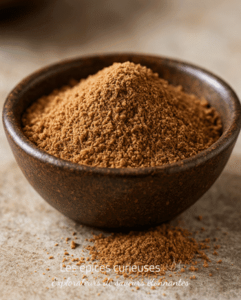 Bol de cannelle moulue sur une table. Parfait pour des recettes sucrées et aromatiques.