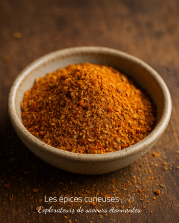 Bol de piment rouge en poudre sur table en bois, ajout épicé pour vos plats.