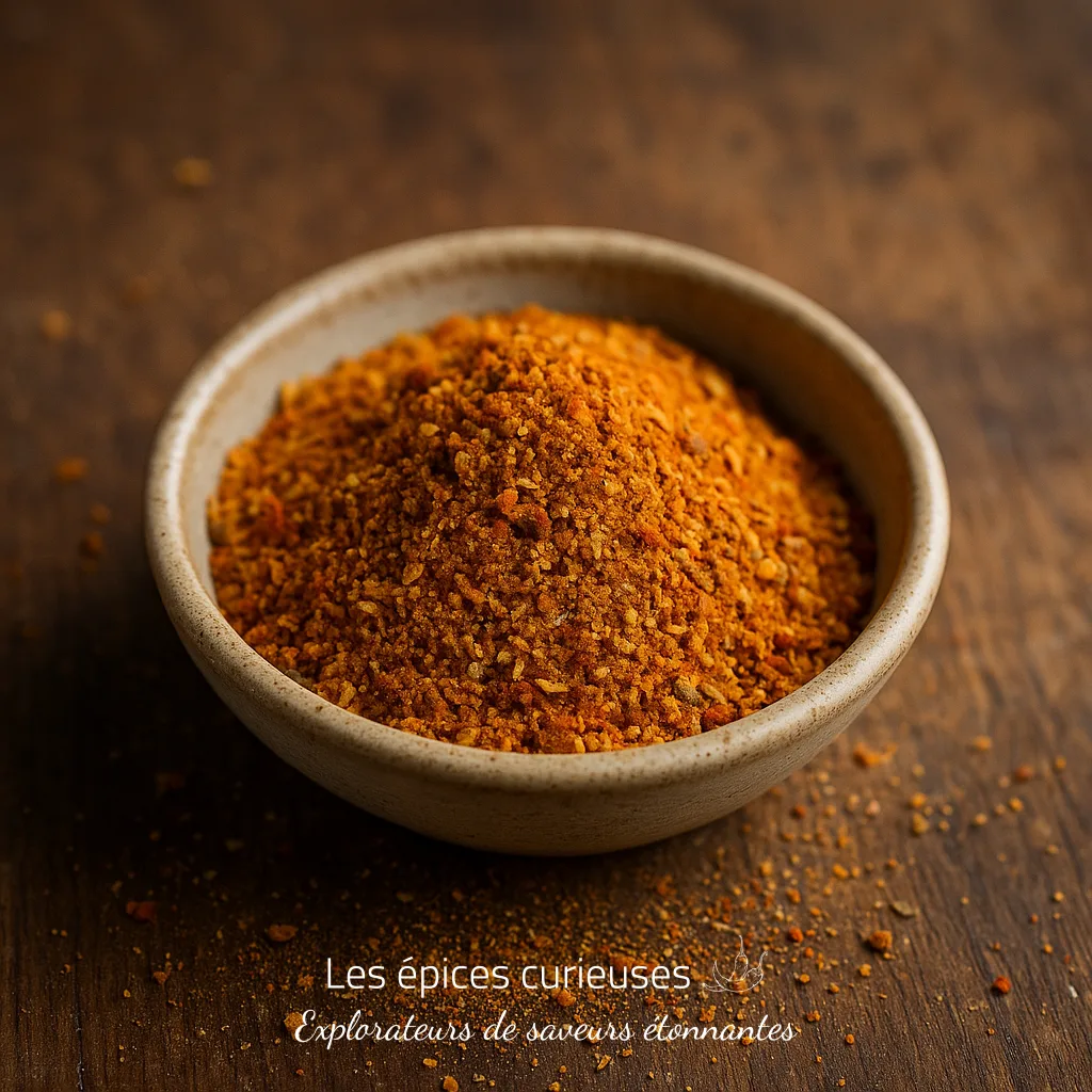Bol de piment rouge en poudre sur table en bois, ajout épicé pour vos plats.