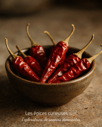 Bol de piments rouges séchés sur une table en bois, épices piquantes pour recettes exotiques.