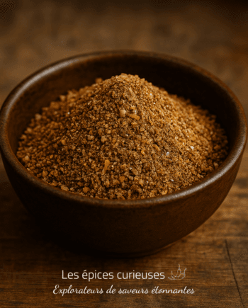 Bol de mélange d'épices moulues sur une table en bois, prêt pour la cuisine gourmande.