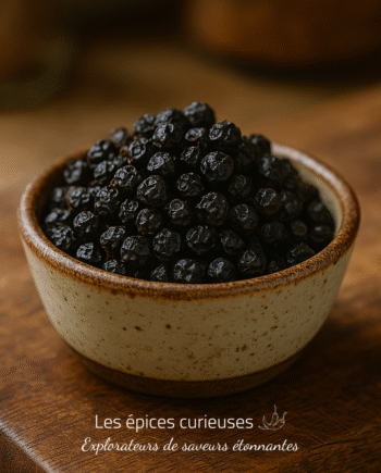 Bol de grains de poivre noir épicés sur une table en bois, idéal pour rehausser les saveurs culinaires.