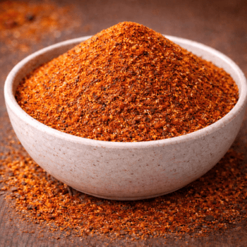 Bol de mélange d'épices colorées sur une table en bois, prêt pour sublimer vos plats.