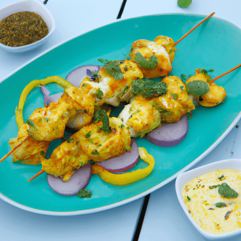 Brochettes de poulet marinées au yaourt et curcuma avec sauce tzatziki à la coriandre – recette estivale savoureuse et parfumée- Les épices curieuses