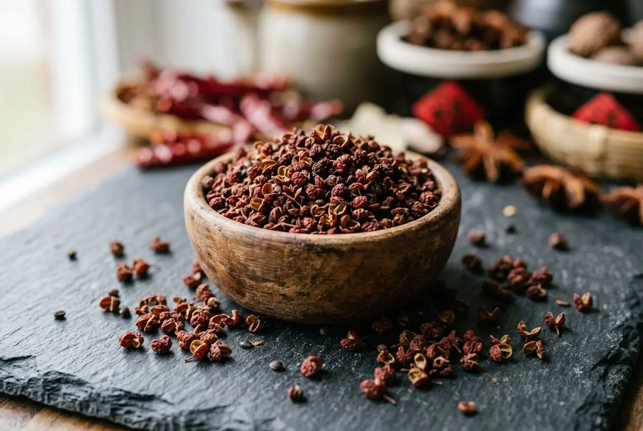 Grains de Sichuan en bois, épices bio, artisanal, parfaits pour relever vos plats.