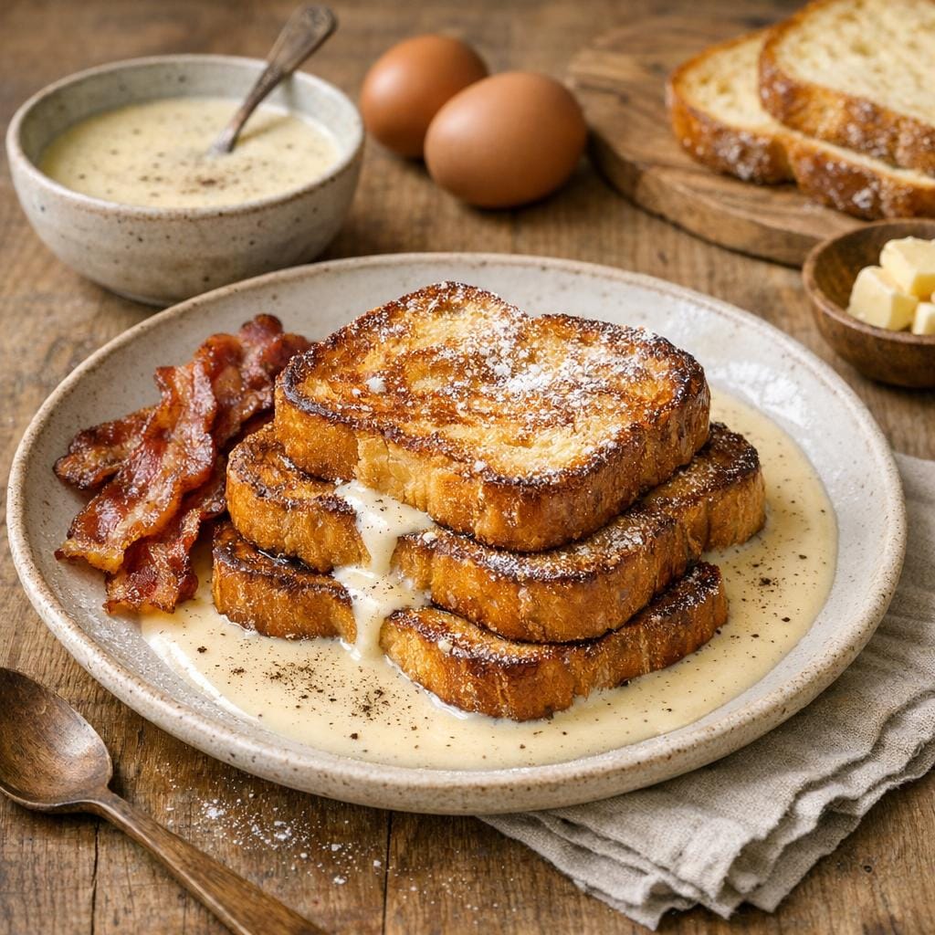 Brioche perdue dorée au beurre et crème anglaise à la vanille en poudre BIO avec Vanille en poudre