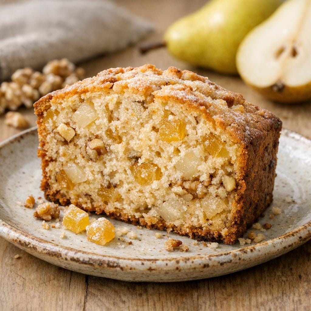 Cake poire, noix et Cube de Gingembre confit avec Cube de Gingembre confit