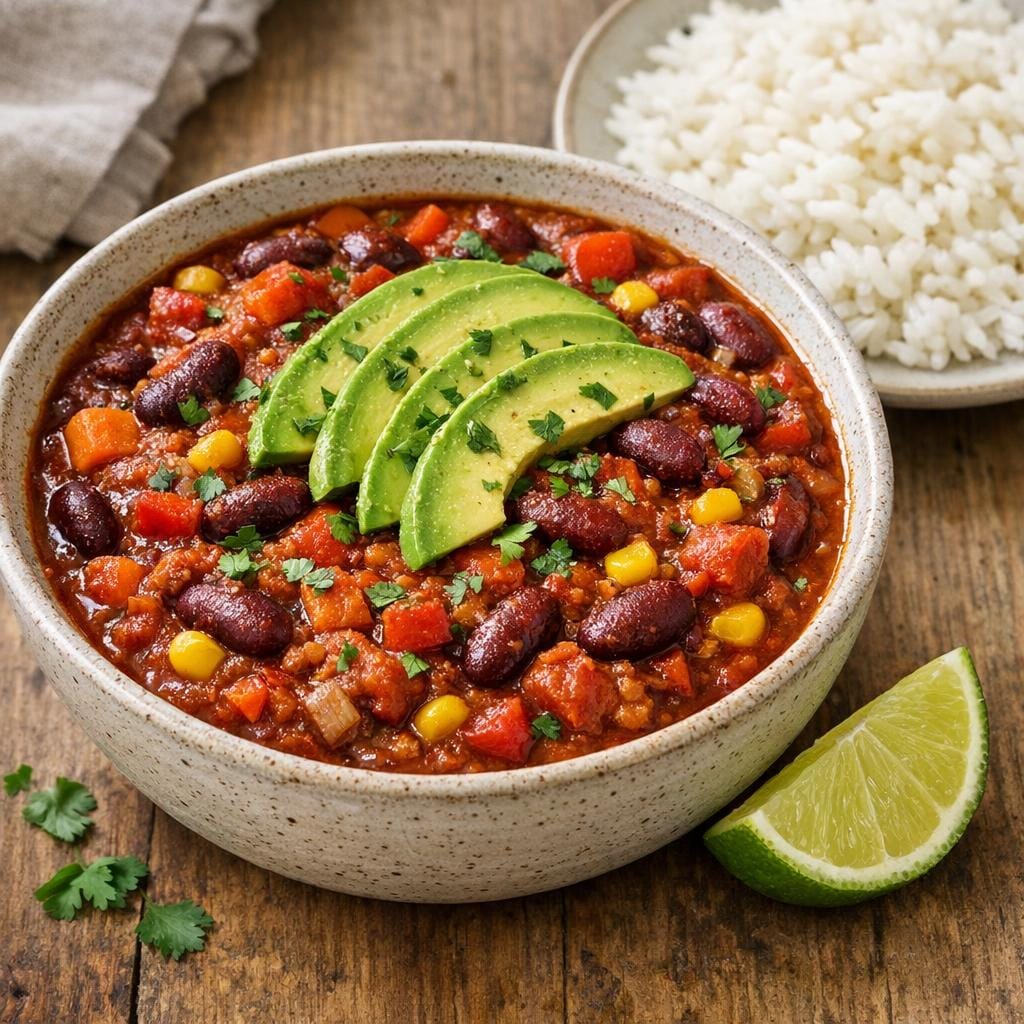 Chili sin carne relevé à la Sauce Piquante Piments Bruts extrêmement forte avec Sauce Piquante Piments Bruts extrêmement forte