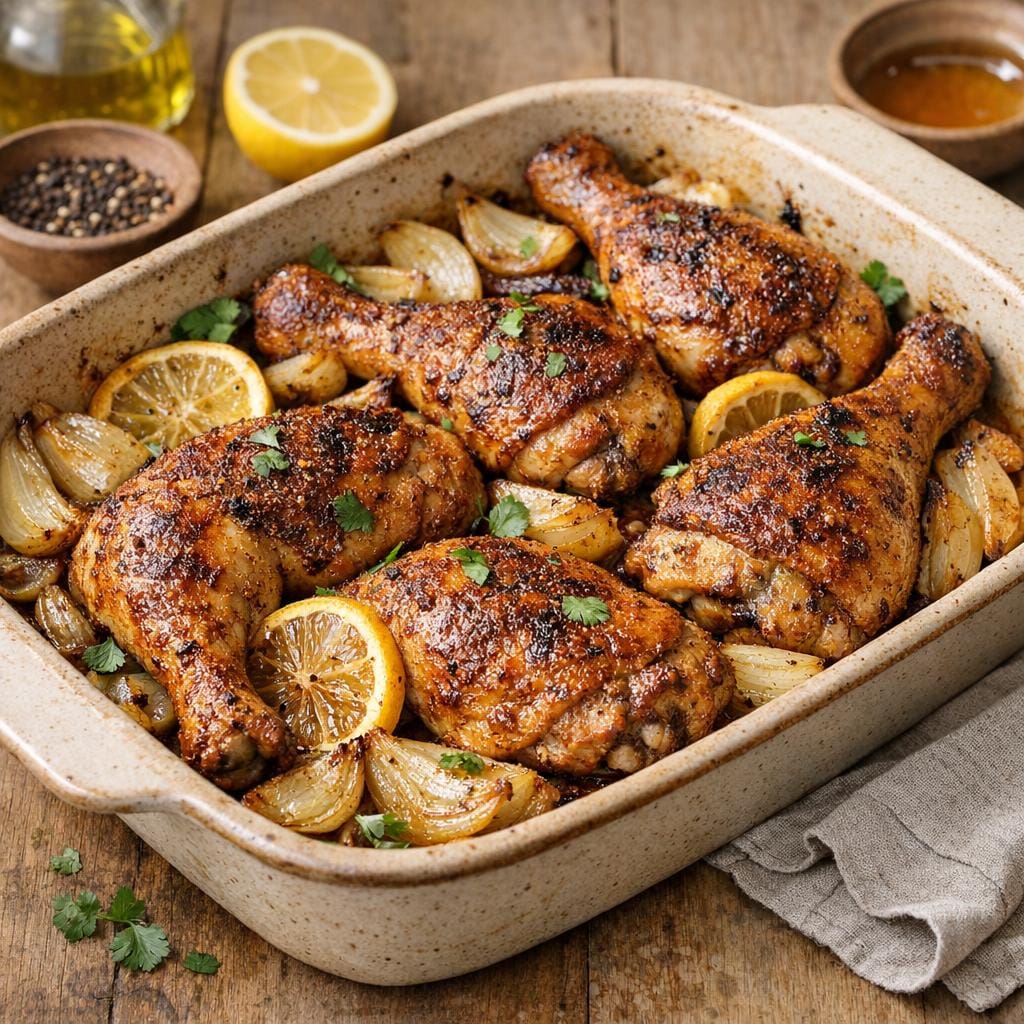 Cuisses de poulet rôties à l'Éclat d'Afrique et oignons confits avec Éclat d’Afrique