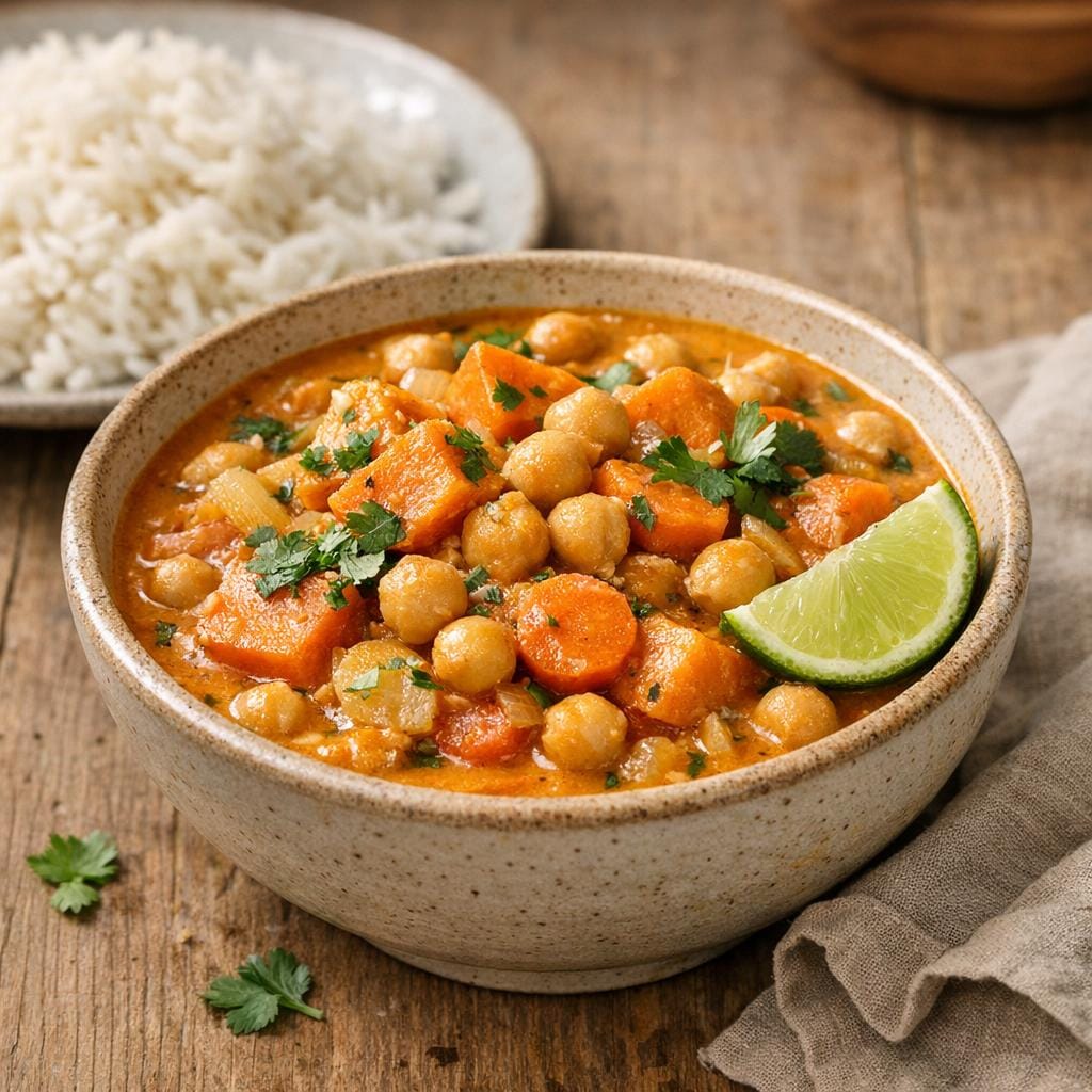 Curry de légumes, pois chiches et lait de coco (mélange curry à conserver) avec Boîte métallique rectangulaire et empilable