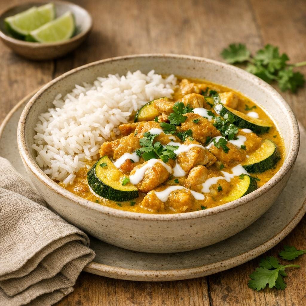 Curry de poulet aux courgettes et crème avec Curry pour légumes