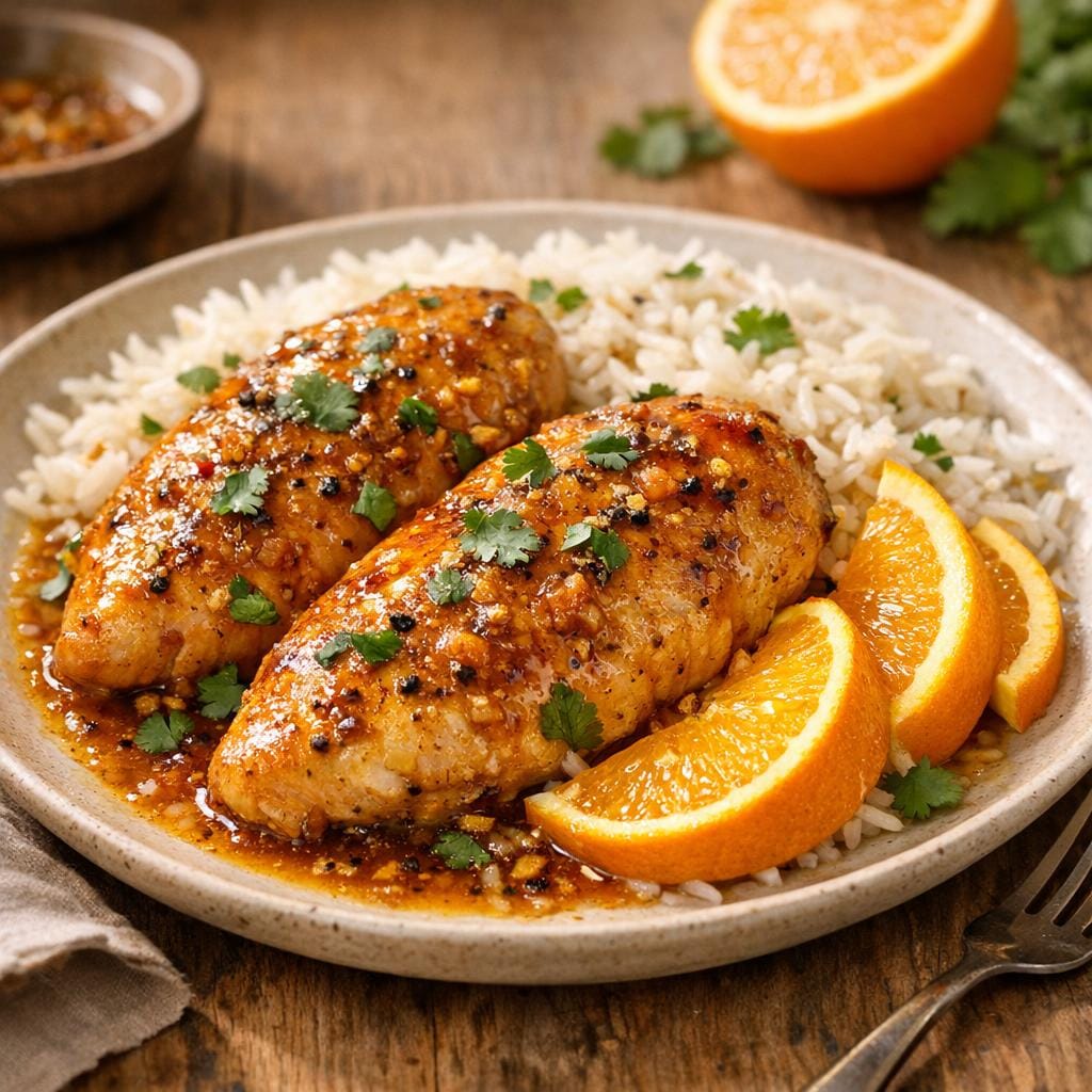 Filets de poulet à l’orange et Éclats Curieux avec Éclats Curieux
