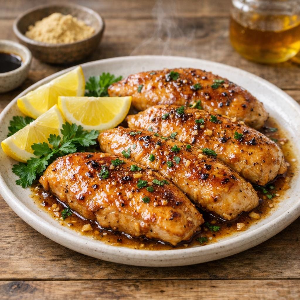 Filets de poulet miel, citron et gingembre en poudre avec Gingembre en poudre