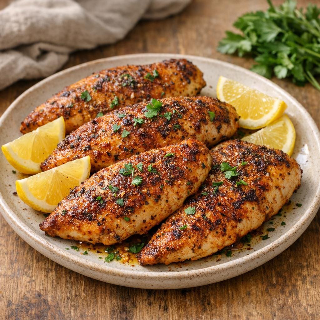 Filets de poulet rôtis au paprika, ail et herbes avec Boîte métallique rectangulaire et empilable