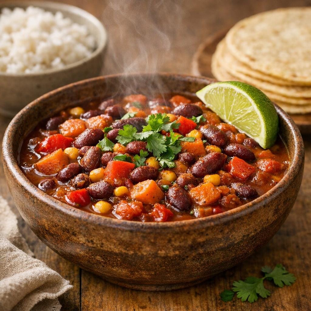 Marmite réconfortante de haricots rouges, maïs et légumes au piment chipotle avec Piment Chipotle en Poudre