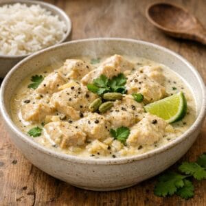 Poulet mijoté au lait de coco et cardamome verte avec Cardamome verte en graines