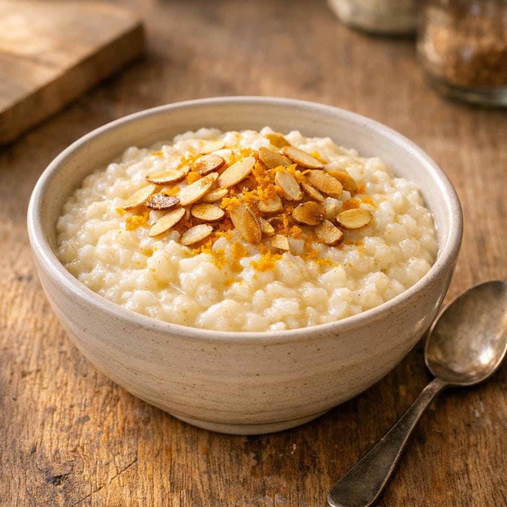 Riz au lait de mon enfance — crémeux à l'orange et aux amandes avec Riz au lait de mon enfance