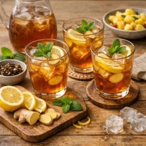 Thé glacé « Un p'tit coup de fouet » — infusion citron-gingembre avec Thé glacé "Un p'tit coup de fouet"