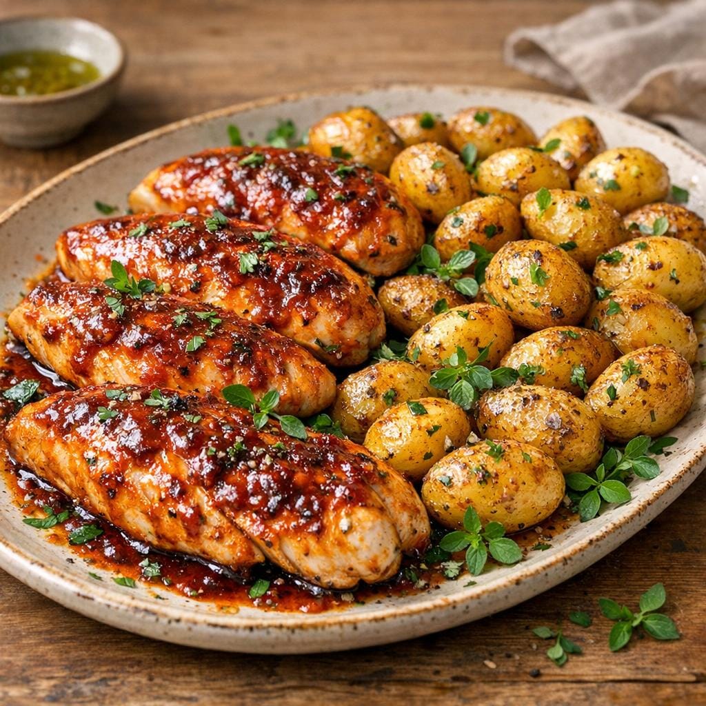 Blancs de poulet rôtis à la Tartinade entre amis et pommes de terre avec Tartinade entre amis