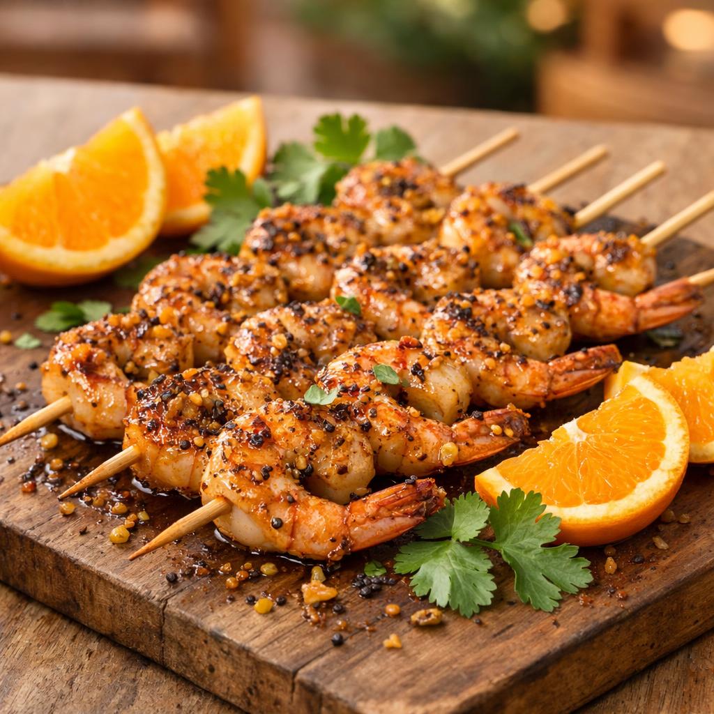Brochettes crevettes poivre