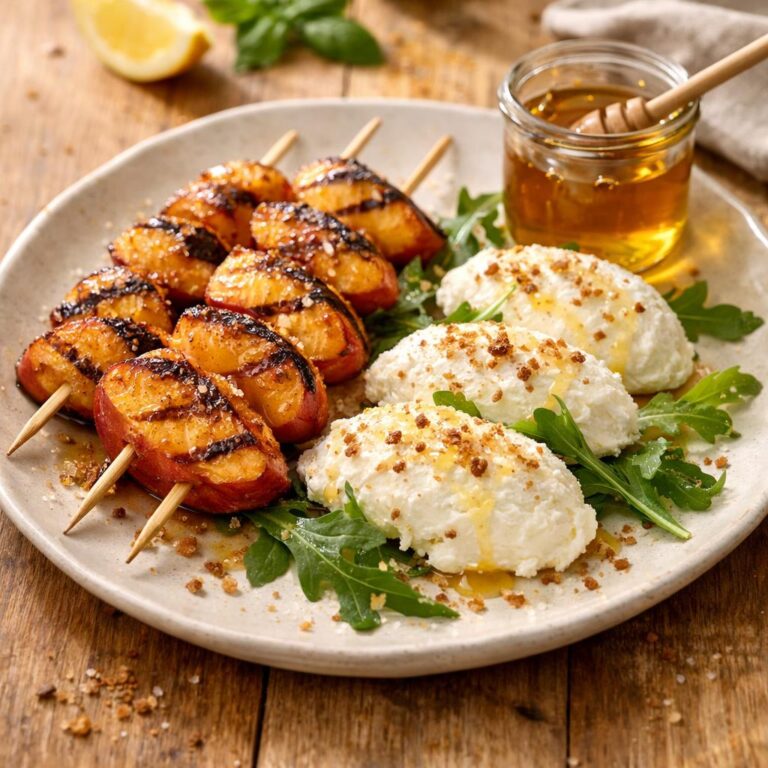 brochettes de pêches rôties