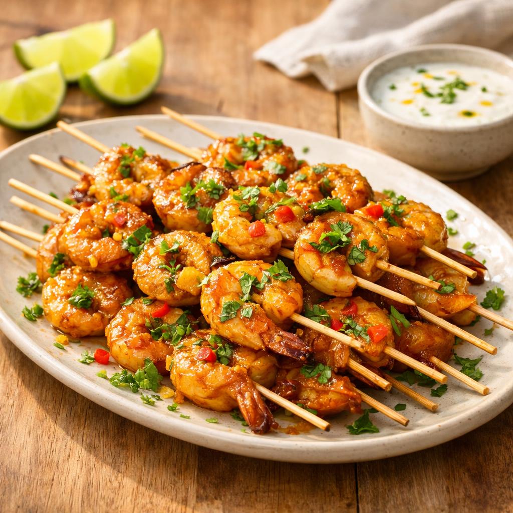 Brochettes gambas coco-curry