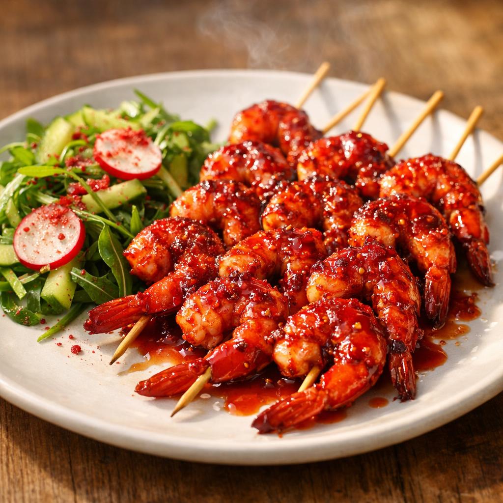 Brochettes gambas groseille