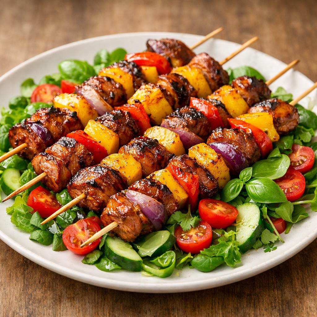 Brochettes porc ananas