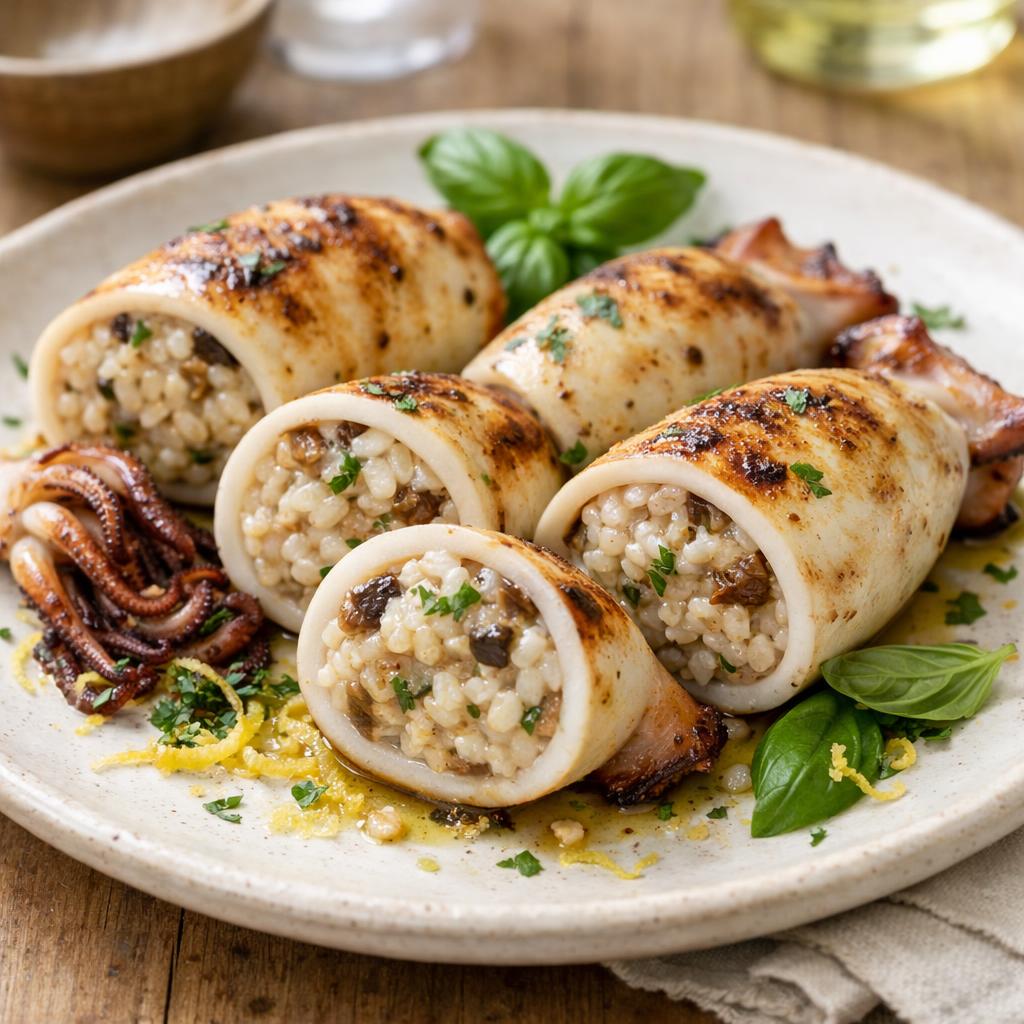 Calamars farcis au risotto