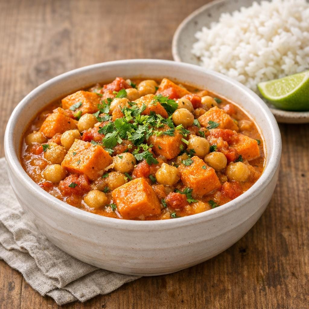 Cari créole végétarien aux pois chiches et patate douce avec Cari Créole