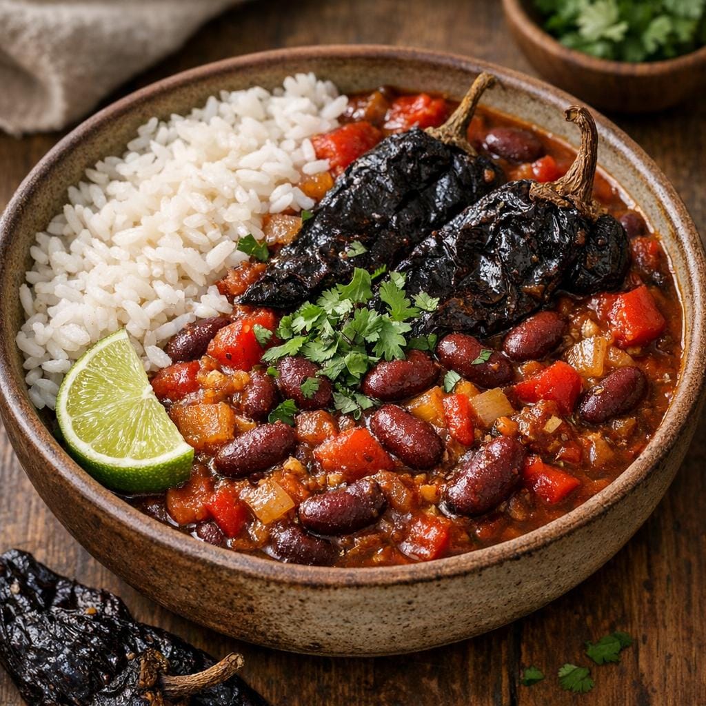 Chili végétarien aux haricots et piment Ancho séché avec Piment Ancho séché et entier