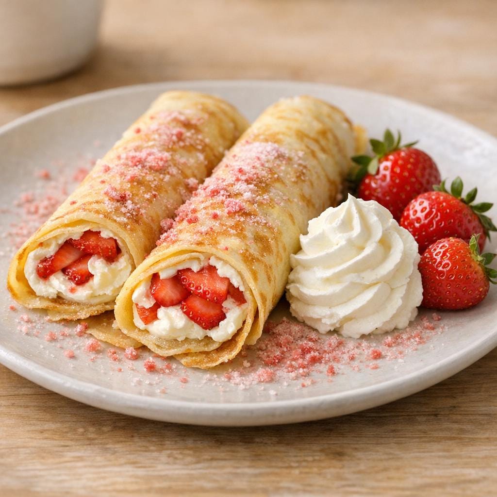 Crêpes tièdes au mascarpone et sucre à la fraise avec Sucre à la Fraise