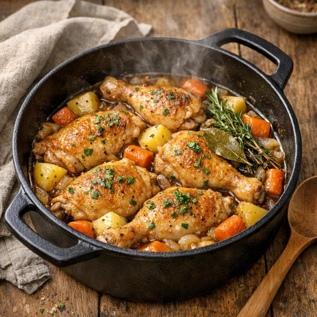 Cuisses de poulet Cocotte d'hiver — cocotte fondante avec Cocotte d'hiver