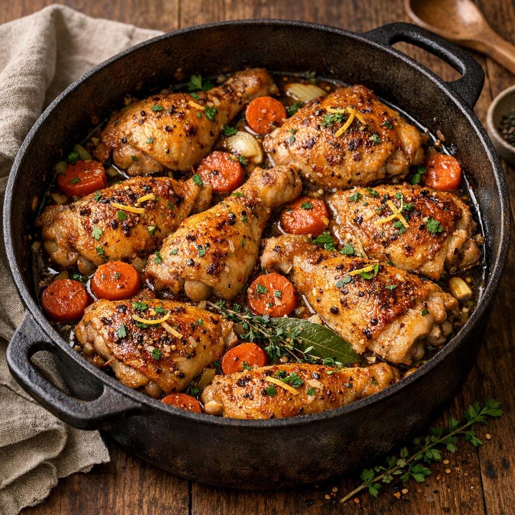Cuisses de poulet mijotées à Ferveur Nocturne avec Ferveur Nocturne
