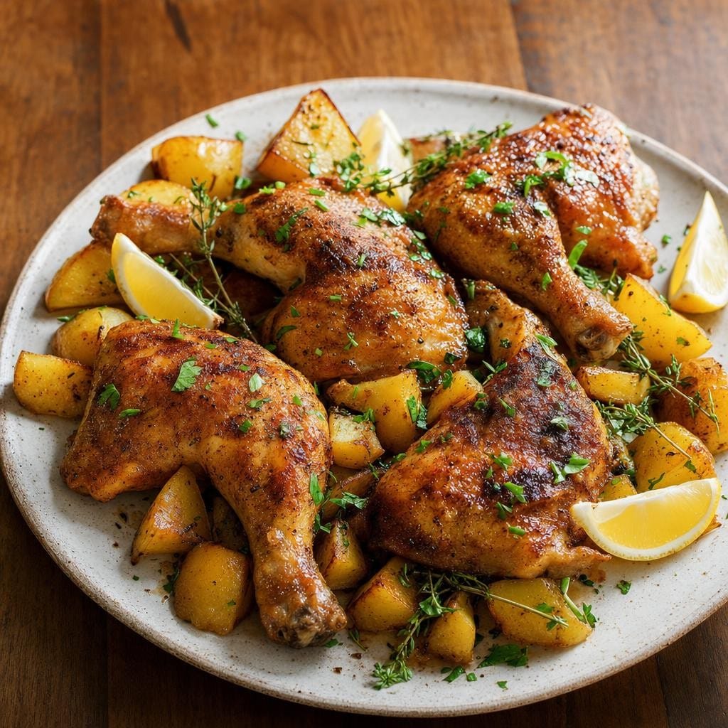Cuisses de poulet rôties à l'ail semoule fine et herbes avec Ail semoule fine