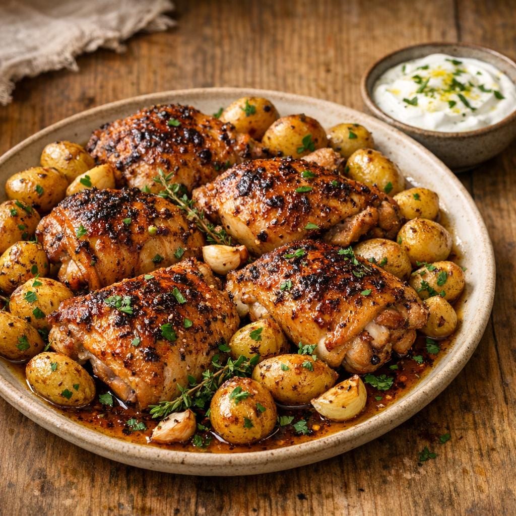 Cuisses de poulet rôties au piment Urfa et pommes de terre avec Piment Urfa