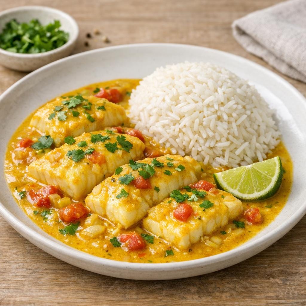 Curry poisson délicat au cabillaud et lait de coco avec Assemblage Curry Poisson
