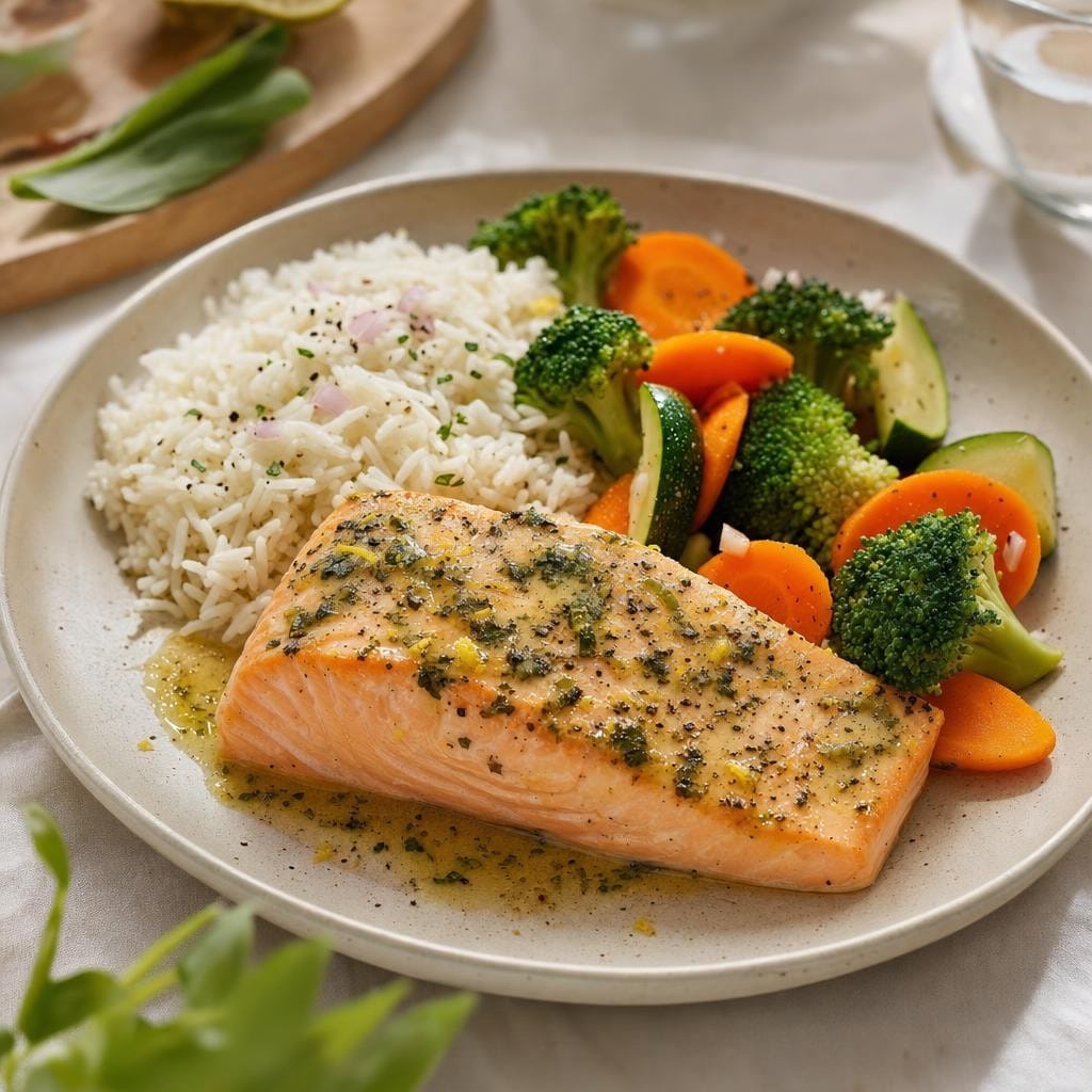 Filets de saumon au beurre citronné et Ail des ours avec Ail des ours