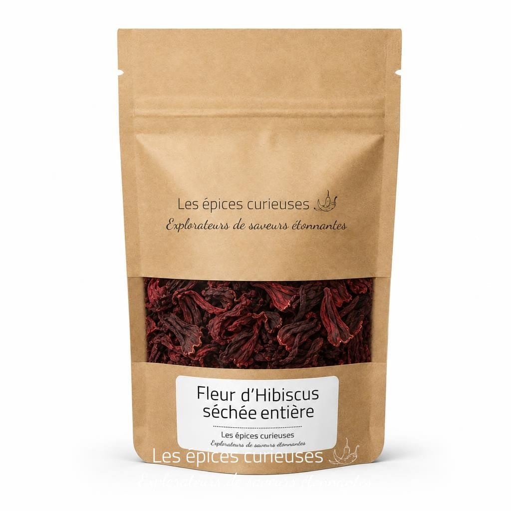 Fleur d'Hibiscus séchée entière - Packaging - Les Épices Curieuses